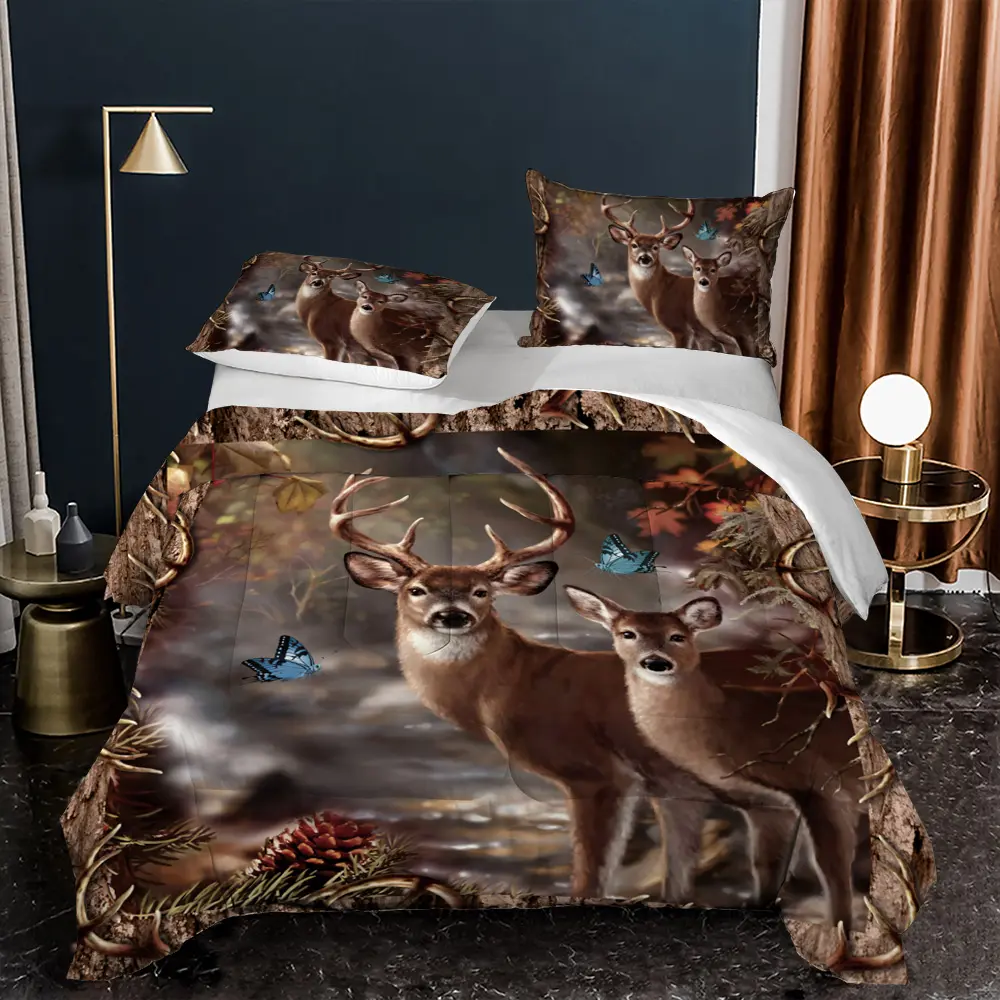 Super soft and warm 3D digital printing air conditioner quilt, luxury bedding animal deer pattern quilting can be customized
