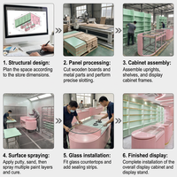 Étagère murale de présentation de cosmétiques rose sur mesure, éclairée par LED, mobilier de magasin de beauté, aménagement complet de boutique commerciale