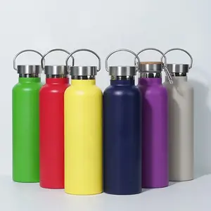 Free Sample Double Wall Stainless Steel Vacuum Hydro Sports Flask Outdoor Insulated Wide Mouth Water Bottle With Bamboo Lid