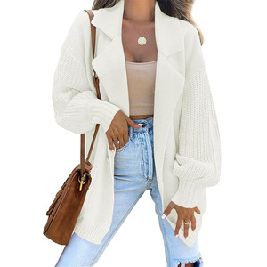 2023 nuevo Otoño/Invierno suéter de mujer cárdigan Color <span class=keywords><strong>s</strong></span>ólido traje cuello manga larga abrigo de punto suéter de moda - Product Image 1