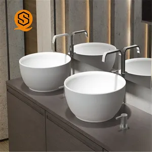 Hotel apartment shopping mall Bathroom sink Round Shape acrylic over counter Wash Basins