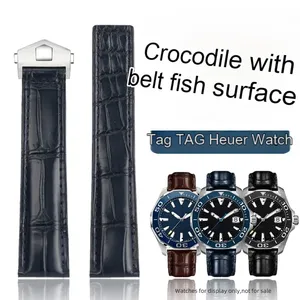 Bracelet de montre en cuir pour TAG <span class=keywords><strong>Heuer</strong></span> Calera, 19mm, 20mm, 22mm, bleu, marron, noir, cuir de Crocodile, accessoires pour hommes - Product Image 2