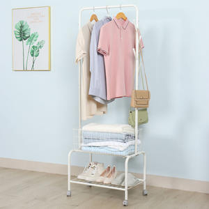 Stile coreano multifunzione in metallo bianco appendiabiti con ruote chiudibili a chiave in piedi porta abiti con cestini portaoggetti in piccolo posto - Product Image 5