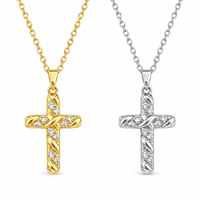 Nouveau collier croix ARNAN pour femme, pendentif torsadé entièrement pavé, chaîne en acier, bijoux délicats à superposer pour femme, vente en gros, cadeaux de fête