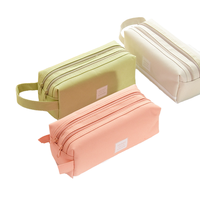 Couleur unie Double couche grande capacité UV imprimé porte-crayon Double fermeture éclair toile école bureau utiliser 1 pièce papeterie sac