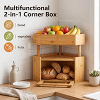 Boîte à pain d'angle moderne en bambou à 2 niveaux, panier à fruits, grande capacité, écologique, avec fenêtre magnétique, pour comptoir de cuisine