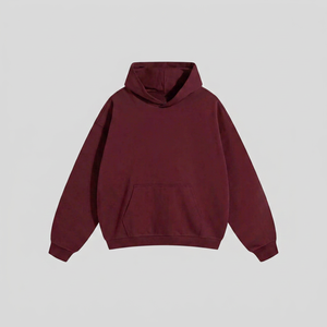 เสื้อฮู้ดผู้ชายสีเบอร์กันดี ทรงโอเวอร์ไซส์ ผ้าเฟรนช์เทอร์รี่ สวมใส่สบาย มีกระเป๋าหน้า เหมาะสำหรับใส่ในฤดูใบไม้ร่วง - Product Image 1