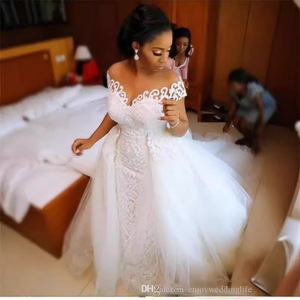 African Mermaid Wedding Dress <b>White</b> <b>Lace</b> Applique Sweetheart Neckline Plus Size Fashionable Travel Photography - Product Image 3