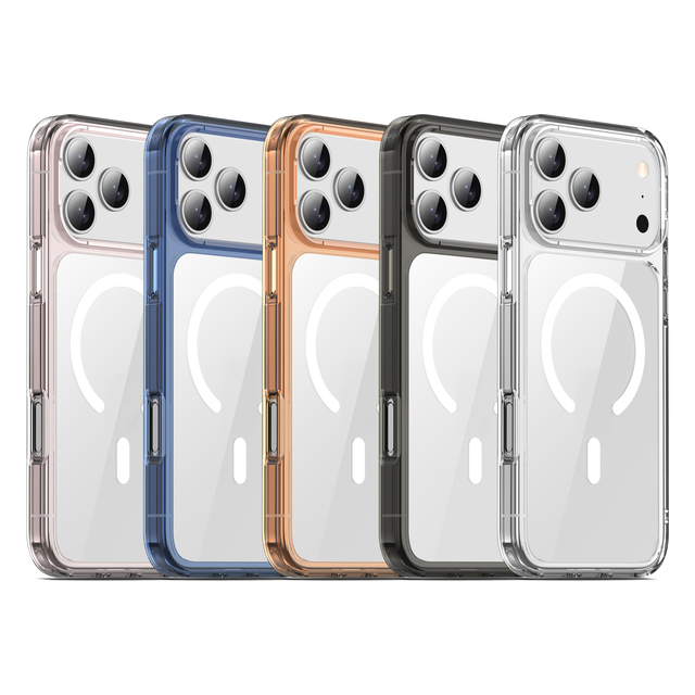 2.0mm Clear Hybrid TPU PC Non-Yellowing Shockproof Magnetic Charging Transparent Design Phone Case White for 17Pro/17ProMax