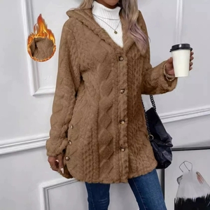 Nuovi Prodotti 2026: Cappotto da <span class=keywords><strong>Donna</strong></span> con Cappuccio e Bottoni in Peluche Spesso - <span class=keywords><strong>Abbigliamento</strong></span> Femminile Caldo e alla Moda a Maniche Lunghe in Tinta Unita - Product Image 4
