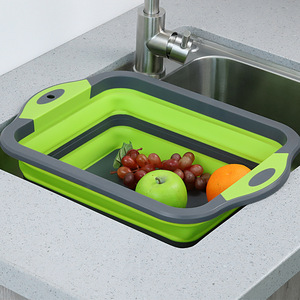 Tabla de cortar de plástico plegable portátil con colador <span class=keywords><strong>Cesta</strong></span> de bañera de plato plegable para acampar Barbacoa Preparación Cocina al aire libre - Product Image 6