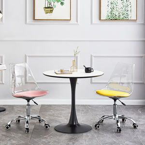 Silla de Comedor Giratoria de Diseño Nórdico con Base de Metal Tulip, Asiento Acolchado de Plástico PP y Ruedas - Product Image 5