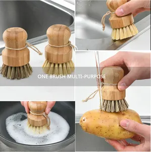 Natural Bristle Brush With Bamboo Handle Pot Brush Dishwasher Cleaning Brush For Kitchen