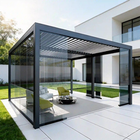 Duurzame waterdichte aluminium elektrische louvre-pergola met slimme louvre-dak, windbestendig, aanpasbare maten voor alle seizoenen buitengebruik