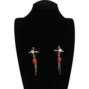 Pinces à tétons décoratives en zircon <span class=keywords><strong>doré</strong></span> pendentif de baie de rosée doux SM douleur vis Phillips pince à téton en acier inoxydable jouets sexuels pour adultes - Product Image 6