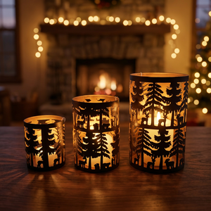 Lanternes porte-bougies décoratives Sonnet en fer forgé découpé à la main, scène forestière, résistantes à la chaleur, décoration de Noël pour la maison, lot de 3 - Product Image 2