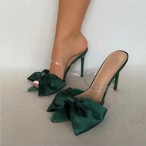 Nouvelles mules d'été simples en soie à nœud, style stiletto, pour femmes, sexy, à bout pointu, avec sac messager, chaussures de soirée pour femmes - Product Image 2