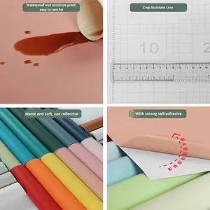 Papier peint autocollant imperméable, résistant à l'humidité, lavable, pour dortoir, usage domestique, chambre confortable, fond de mur, autocollant uni - Product Image 4