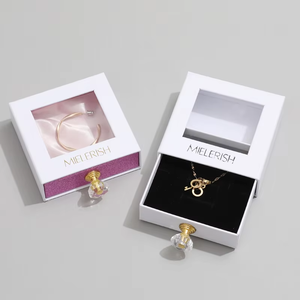 Custom Logo Square Paper Drawer <b>Ring</b> Jewelry Box with Diamond Handle PVC Window Necklace Earring Bracelet Packaging Gift <b>Storage</b> - Product Image 4