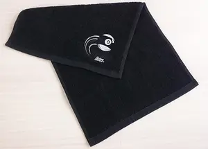 Low MOQ Wholesale Black Towel 100% Cotton Custom Embroidery Logo Hand Face Bath Wash Cloth Towel Gym Fitness Spa Salon Use