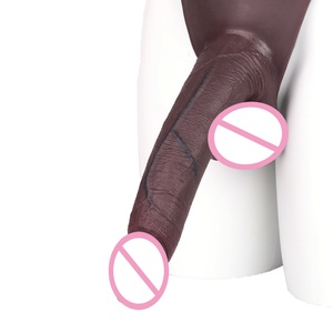 FAAK Large Silicone Thong Hollow <b>Dildo</b> Black Color Strap on Penis Sleeve Panties Cock Enlarger Extender Adult Sex Toys for Men - Product Image 2