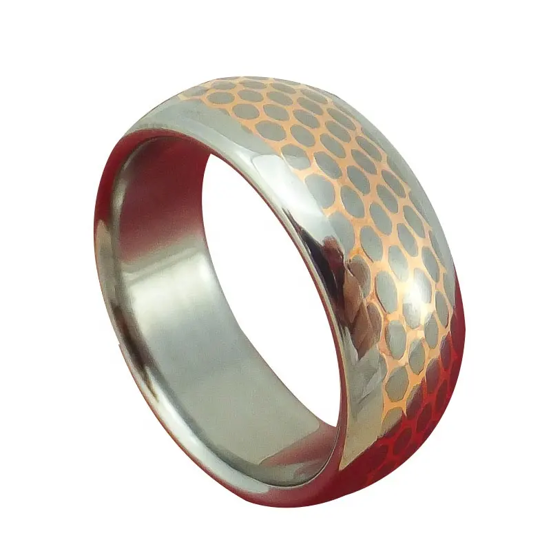 Custom Etched Flat Beveled Design Superconductor Copper Titanium Rings Men Women Wedding Band