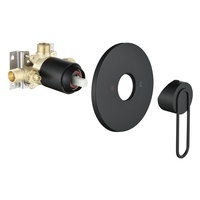 Robinet de baignoire rond noir mat avec mitigeur encastré et grande douchette à main, ensemble douche-baignoire