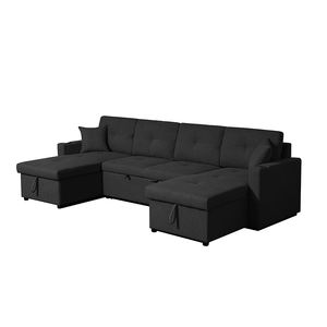 Canapé-<span class=keywords><strong>lit</strong></span> modulable moderne en forme de L avec plusieurs compartiments de <span class=keywords><strong>rangement</strong></span> Canapé d'angle gris foncé pour le salon - Product Image 1