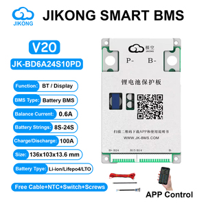 JK BMS V20 รุ่น Smart BMS 8S-24S พร้อมจอแสดงผล BT 0.6A 100A ระบบปรับสมดุลแบตเตอรี่แบบแอคทีฟ สำหรับแบตเตอรี่ Li-ion/LiFePo4/LTO รุ่น JK-BD6A24S10PD - Product Image 1