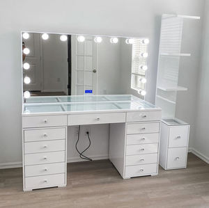 Tocador de Maquillaje <span class=keywords><strong>con</strong></span> Espejo LED y <span class=keywords><strong>Cajones</strong></span> <span class=keywords><strong>con</strong></span> Perillas de Cristal para el Cuidado Diario, Mesa de Maquillaje para el Hogar y Dormitorio - Product Image 2