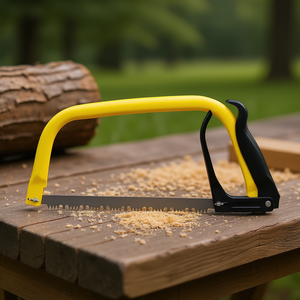 Mini sierra de arco con hoja de acero de 12 pulgadas para cortar madera con marco amarillo y mango negro - Product Image 3