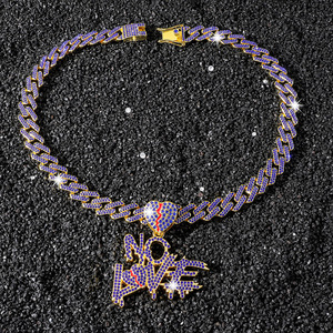 Collar con Colgante de Letras Azules Creativas, Estilo Hip Hop, Popular, Venta al por Mayor, Joyería Moderna para Hombre - Product Image 3