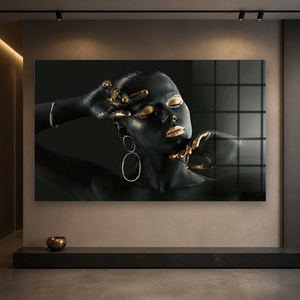 Oro nero africano donna arte della parete decorazione per la casa stampa personalizzata in <span class=keywords><strong>vetro</strong></span> <span class=keywords><strong>temperato</strong></span> dipinti d'arte - Product Image 3