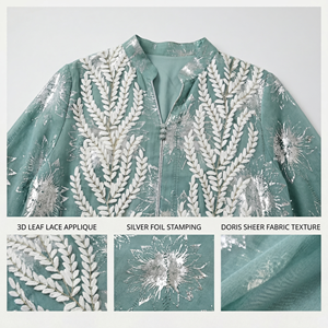 อาบายะห์ผ้าลูกไม้ฟอยล์หรูหราสำหรับผู้หญิง ปิดด้านหน้า แบรนด์ส่วนตัว - Product Image 2