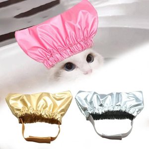 Cat Dog Shower Cap Silver Gold Rose Red Waterproof Ear Cover Bathing Hat Pet Fur Care - Product Image 1
