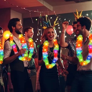 Wholesale Hawaiian Leis Flower Necklace LED Light up Necklace Rainbow Tropical Luau Beach Party Carnival Decoration Necklace - Product Image 4