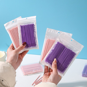 Coton-tiges jetables en nano-coton à pointe ultra-fine, monocouche, ronds, pour le démaquillage, violet rose, sachet de 100 pièces, multi-usages - Product Image 1
