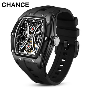 Montres mécaniques bleu ciel en gros pour le dropshipping, boîtier en acier, tourbillon automatique, cadran ajouré de luxe, Shanghai, silicone, unisexe - Product Image 3