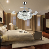 Ventilateur de Plafond en Cristal avec Lumière et Télécommande, Fandelier Moderne Dimmable Rétractable Invisible, pour Chambre et Salon