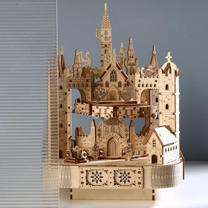 Kit d'assemblage musical DIY de <span class=keywords><strong>château</strong></span> médiéval en bois découpé au laser 3D pour la vente en gros - Product Image 5