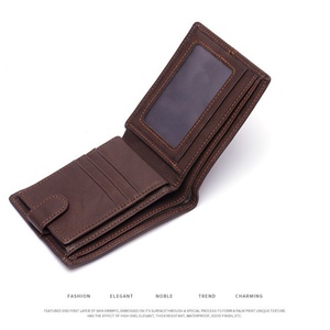 Customized Logo Men's Vintage Style Travel Wallet High Quality Genuine Crazy Horse Leather with Polyester Lining Open Closure - Product Image 1