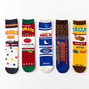 Chaussettes rondes amusantes en coton, chocolat au lait, tendance japonaise, tomate, pour femmes, hommes, personnalité, longues