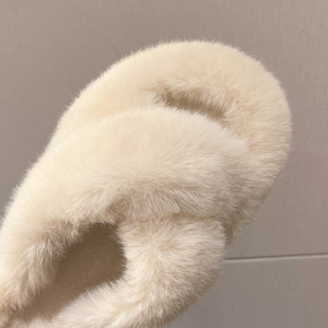 Promotion multicolore fausse fourrure de renard pantoufles pour femmes dernière mode 2 bandes doux chaud fourrure plat intérieur pantoufles à fourrure - Product Image 5