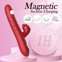 Juguetes Sexuales para Adultos, Vibrador de Conejo Telescópico con Movimiento de Empuje, Estimulador de Clítoris y Punto G para Mujer