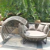 Salon de soleil en rotin de plage d'hôtel de haute qualité avec auvent loisirs lit de jour de jardin en aluminium chaises de plage en plein air meubles