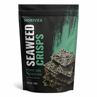 Sachet d'emballage imprimé sur mesure, pochette verticale refermable avec fermeture éclair pour chips d'algues, snacks, marque privée, vente en gros