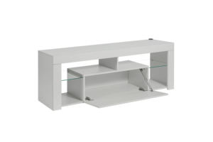 Meuble TV moderne blanc avec éclairage LED, centre de divertissement, unité TV, étagères en bois, rangement, armoire TV, salon, hôtel, appartement, décoration intérieure - Product Image 6