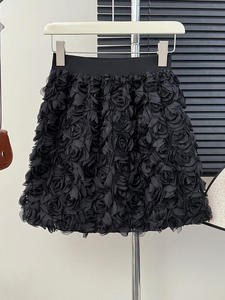 Falda Corta de Cintura Alta, Diseño Ajustado en Línea A, Juvenil y Femenina, con Cuentas, de Fibra de Poliéster Antiarrugas, para Verano - Product Image 2