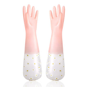 Gants de vaisselle en caoutchouc imperméables 50 cm, motif bicolore, pour le nettoyage de la cuisine et la lessive - Product Image 1