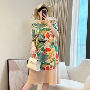 Elegante estilo chino <span class=keywords><strong>nuevo</strong></span> vestido de talla grande para Primavera Verano 2025 falda acampanada reductora de edad patrón Floral imperio para chicas gordas - Product Image 1